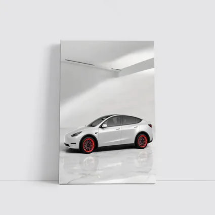 Tesla Model Y White Studio Red Wheels