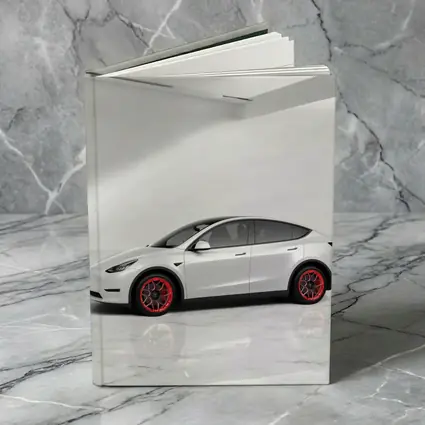Tesla Model Y White Studio Red Wheels