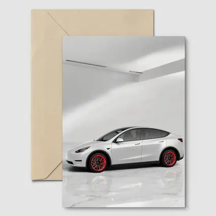 Tesla Model Y White Studio Red Wheels