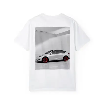 Tesla Model Y White Studio Red Wheels