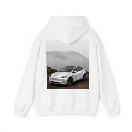 Tesla Model Y White Foggy Mountain Setting