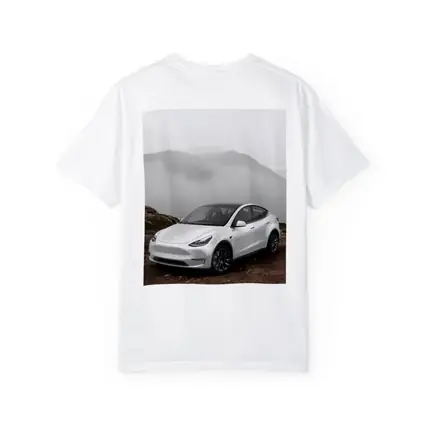 Tesla Model Y White Foggy Mountain Setting