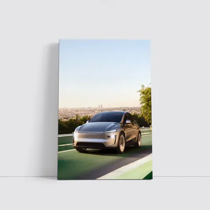 Tesla Model Y Green Highway City Background