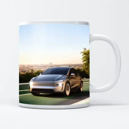 Tesla Model Y Green Highway City Background