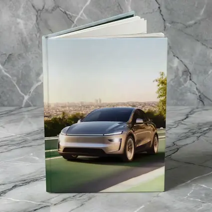 Tesla Model Y Green Highway City Background