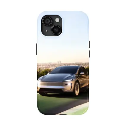 Tesla Model Y Green Highway City Background