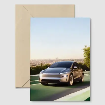 Tesla Model Y Green Highway City Background