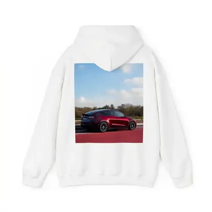 Tesla Model Y Red Street Blue Sky