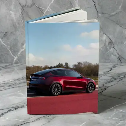 Tesla Model Y Red Street Blue Sky