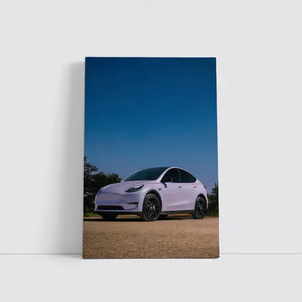 Tesla Model Y Under Deep Blue Night Sky