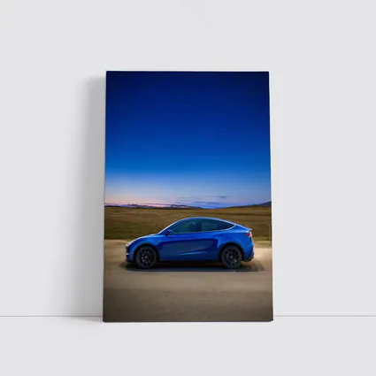 Tesla Model Y Blue Under Starry Night Sky
