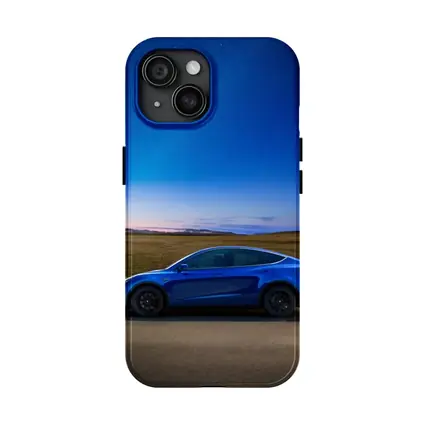 Tesla Model Y Blue Under Starry Night Sky