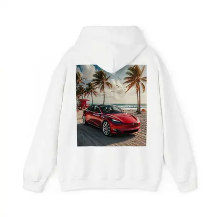 Tesla Model S Red Car Beach Palm Trees