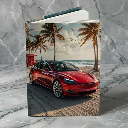 Tesla Model S Red Car Beach Palm Trees