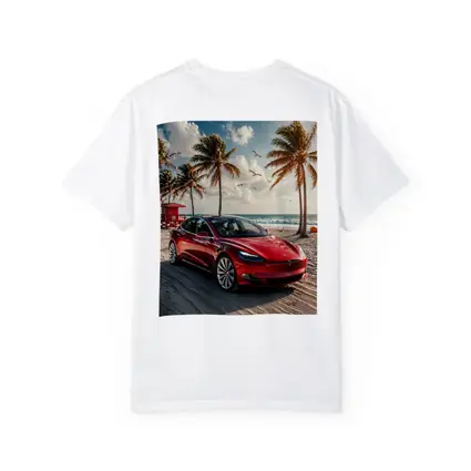 Tesla Model S Red Car Beach Palm Trees