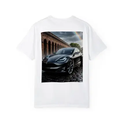 Tesla Model S Black Wet Cobblestone Street