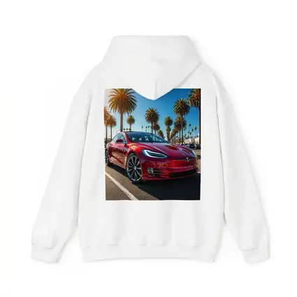 Tesla Model S Red Under Palm Trees