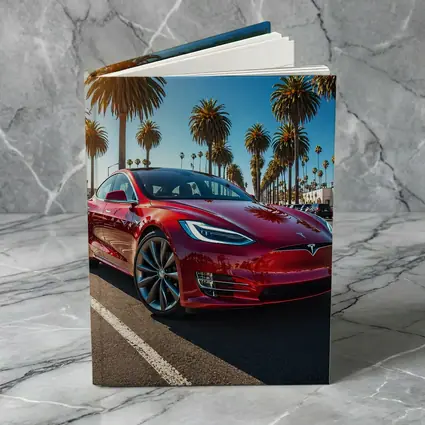 Tesla Model S Red Under Palm Trees