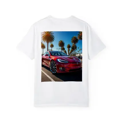 Tesla Model S Red Under Palm Trees