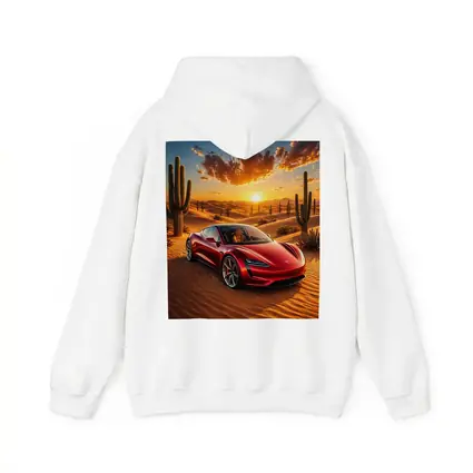 Tesla Roadster Red Car Desert Sunset