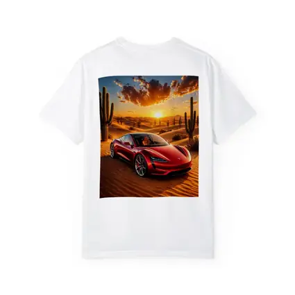 Tesla Roadster Red Car Desert Sunset
