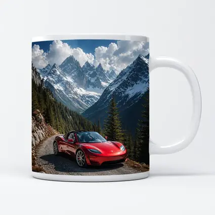 Tesla Roadster Red Car Mountain Road