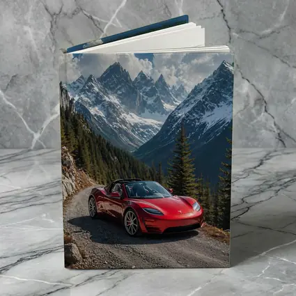 Tesla Roadster Red Car Mountain Road