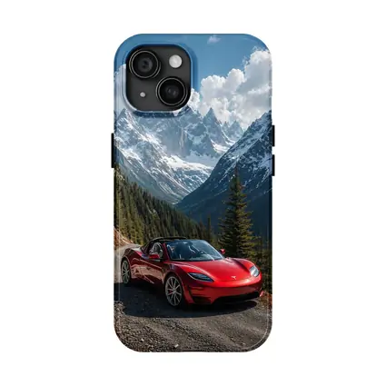 Tesla Roadster Red Car Mountain Road