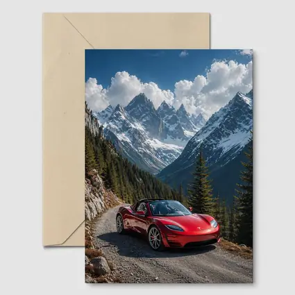 Tesla Roadster Red Car Mountain Road