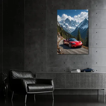 Tesla Roadster Red Car Mountain Road