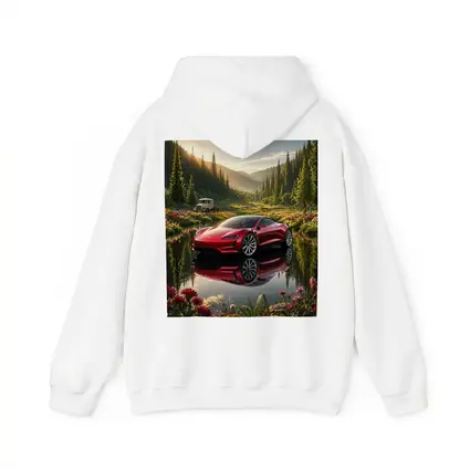 Tesla Roadster Red Reflection Mountain Lake