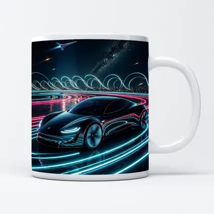 Tesla Roadster Neon Light Trails Night Sky