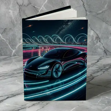 Tesla Roadster Neon Light Trails Night Sky