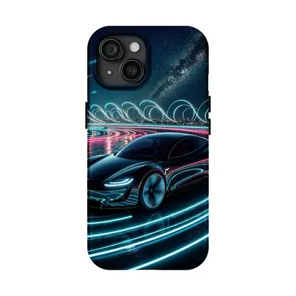 Tesla Roadster Neon Light Trails Night Sky