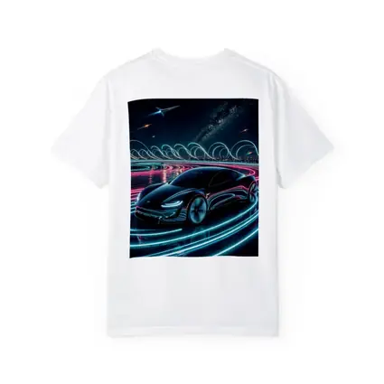 Tesla Roadster Neon Light Trails Night Sky