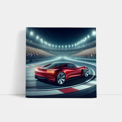 Tesla Roadster Racing On Stadium Track