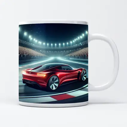 Tesla Roadster Racing On Stadium Track