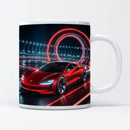 Tesla Roadster Red Neon Racing Track Night