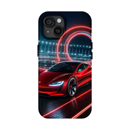 Tesla Roadster Red Neon Racing Track Night