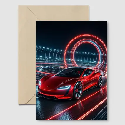 Tesla Roadster Red Neon Racing Track Night