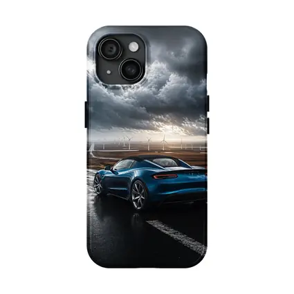 Tesla Roadster Blue Sports Car Stormy Road