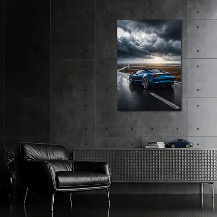 Tesla Roadster Blue Sports Car Stormy Road