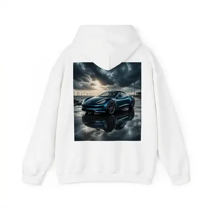 Tesla Roadster Wet Pavement Dramatic Cloudy Sky