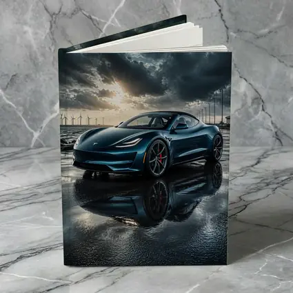 Tesla Roadster Wet Pavement Dramatic Cloudy Sky