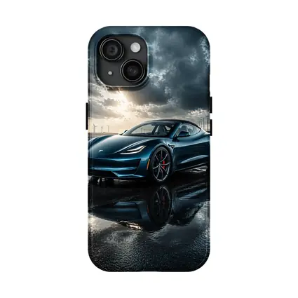 Tesla Roadster Wet Pavement Dramatic Cloudy Sky