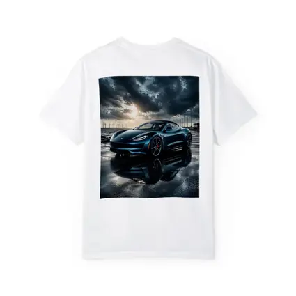 Tesla Roadster Wet Pavement Dramatic Cloudy Sky