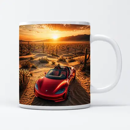 Tesla Roadster Red Desert Sunset Scene