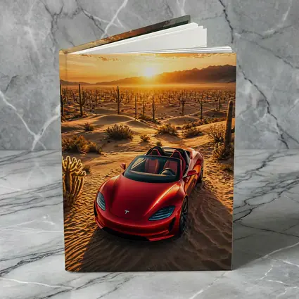 Tesla Roadster Red Desert Sunset Scene