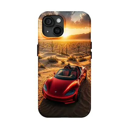 Tesla Roadster Red Desert Sunset Scene