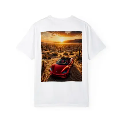 Tesla Roadster Red Desert Sunset Scene